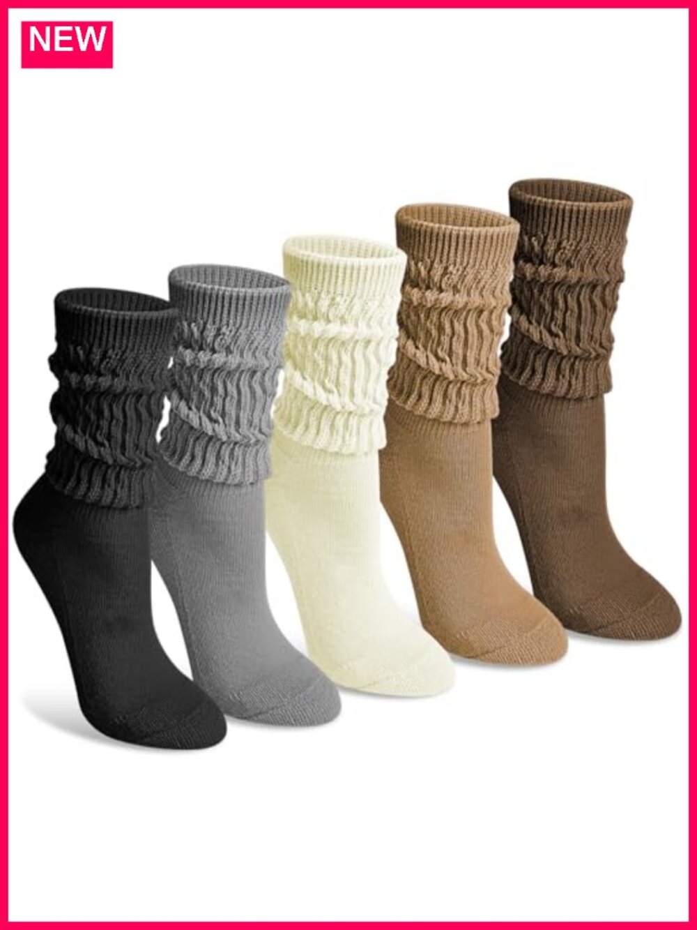 5 Pairs Slouchy Socks Women Cotton Blend Scrunch Crew Boot Socks